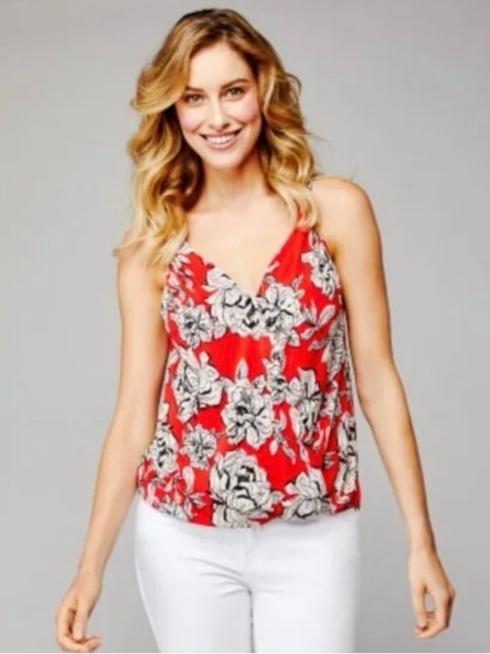 West Kei Orange Red Floral V-Neck spaghetti strap Top